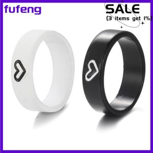 fufeng Black and White Couple Rings Set Simple Cute Finger Rings for Women Fashion Accessories Jewelry