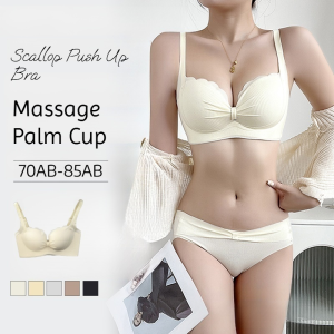 Hand Cup Womens Soft Wireless Bra with Thick Sponge for Push-Up AB Cup Lingerie Breathable Bralette