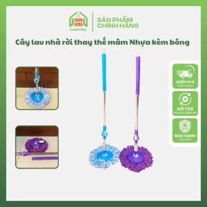 Cây lau nhà rời thay thế 360 độ chắc chắn tiện lợi cây lau mâm nhựạ tròn ?kèm bông lau vải cotton siêu thấm nước