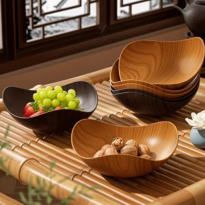 MAOMEI STORE 3pcs/set Phong cách Nhật Bản Khay trái cây giả vân gỗ Công suất lớn Hộ gia đình Đĩa ăn Món ăn nhẹ trái cây Nhựa Hộp đựng kẹo Kho lưu trữ nhà bếp