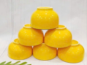 Bộ 6 Chén 10 Chén Sứ Vàng Pastel 330ml – Chén Ăn Cơm Trơn Men Bóng Dày Dặn Đẹp Sang Trọng