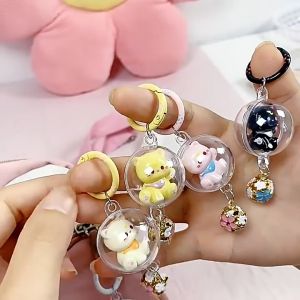 【Local Seller】Cartoon 3D Plastic Ball Cat Keychain Cute Sakura Wind Chime Pendant Women Handbag Ornament Keyring