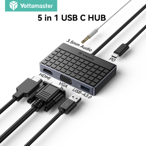 Yottamaster USB Type C 7 In 1 Hub USB-C to 4K HDMI/VGA/Card Reader/Audio/100W PD Adapter