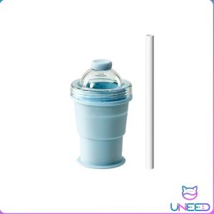 UNeed 325ml Silicone Ice Cube Molder Cup Portable Foldable Ice Ball Maker with Cover Straw Tumbler 1Pc