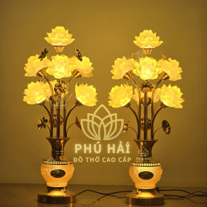 Đèn Thờ 7 Bông Hoa Sen Mắt Ngọc Cao Cấp Cao 73 Cm Hàng Đẹp Loại 1