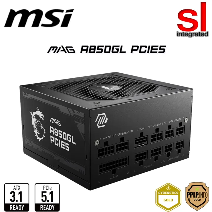 MSI MAG A850GL ATX 3.1 PCIE 5.1 80 PLUS GOLD FULL MODULAR POWER SUPPLY