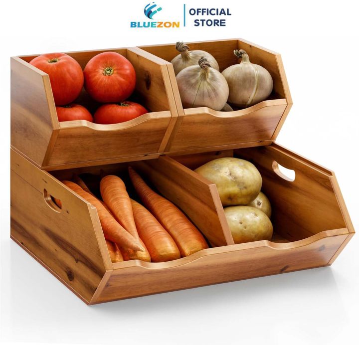 Kệ gỗ trái cây, gia vị BLUEZON 3 ngăn tách rời, trang trí trưng bày cửa ...