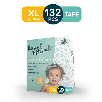 RASCAL + FRIENDS Tape Super Jumbo Box XL (13-18 kgs) - 44 pcs x 3 (132 pcs) - Tape Diapers