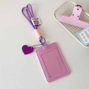 OWTWO PU Leather Card Holder Double Card Slot with Lanyard Photos Protective Cover Creative ID Card Card Holder