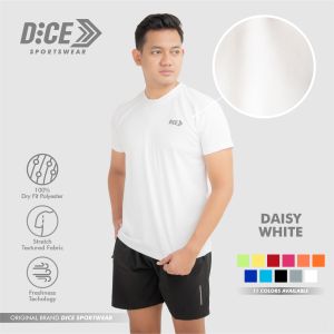 Jersey Kaos Olahraga Polos Putih Volley Voli Badminton Running Lari Futsal Gym Dice Daisy White