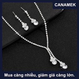 【CANAMEK】 3Pcs Thời Trang Phụ Nữ Của Trang Sức Set Với Zircon Bông Tai Dây Chuyền Vòng Đeo Tay Trang Trí Đám Cưới