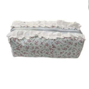 PARKOUR Smooth Zipper Floral Stationery Pouch Flower Pattern Large Capacity Stationery Storage Bag Girly Aesthetic Educational Lace Trim Pencil Case Women Girls