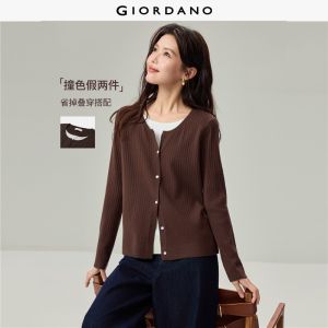 Giordano Beau Monde Women Fake two-piece contrast sweater Free Shipping 13356775