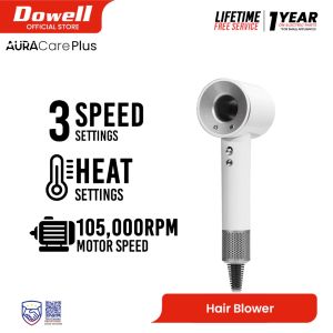 Dowell AuraCare Plus High-Speed Hair Dryer with Styling Concentrator | BLDC Motor | Low Noise | White | PHB-34D