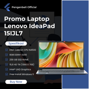 Pengenbeli Laptop Lenovo IdeaPad 1 15IJL7 | N4500 | RAM 8GB | SSD 256GB | 15.6 Inch HD | Intel UHD Graphics | Garansi 1 Tahun | Free Install Windows 11