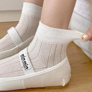 Thigh-high Socks Elegance Breathable Socks Mid-calf Mesh Thin Section Solid Color Vertical Strip