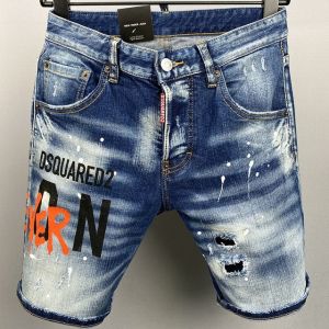 2022 Fall New Mens Blue Denim Shorts Dsquared2 High Street Wea Embroidered Shredded Stretch Jeans Fitted Denim Shorts