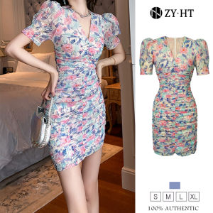 ZYHT eravogue Đầm Body in hoa Cổ chữ v Thanh lịch Khí chất Mảnh mai váy mùa hè 20089