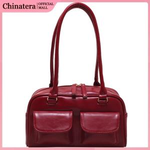 Retro Shoulder Bags Double Pocket PU Leather Top-handle Bags Fashion Solid Designer Armpit Bag Casual Zipper Portable Ladies Purses