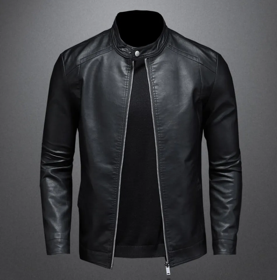 Stand collar hotsell leather jacket