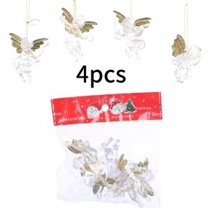 Christmas 3D Crystal Clear Angel Ornaments  Sparkling Gold Wings Angel Xmas Tree Hanging Pendants  New Year Holiday Decorations