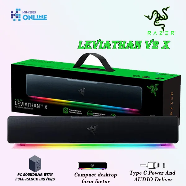 Razer Leviathan V2 X PC Soundbar with Full-Range Drivers Compact Desktop Form Factor Type C Power and Audio Deliver