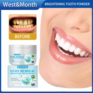 West Month Stain Removal Brightening Tooth Powder Stain Removal Brighten Tooth Powder Natural Fluoride Free Oral Hygiene Care Toothpaste Powder Oral Care Cleaning Fresh Breath Remove Tooth Plaque Stains Oral Dental Care (50g)