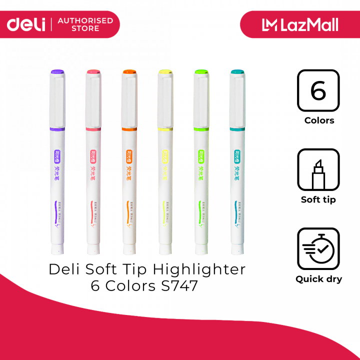 Deli Writing Instruments Deli Writing Instruments- Soft Tip Highlighter 6 Colors S747 [79S747 ...
