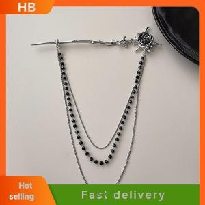 HB Personalized And Fashionable Gothic Punk Thorn Rose Tassel Beaded Chain Hair Stick For Women Daily Hair Accessories