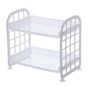 Simple Storage Rack Two Layer Hollow Plastic Shelf Table Top Kitchen Storage Organizer Student Stationery Rack Bathroom Rak Meja 简易置物架