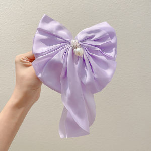 Korean Style Pearl Bow Hair Clip for Women Elegant Ribbon Hair Pin Fashion Girl Duckbill Clip