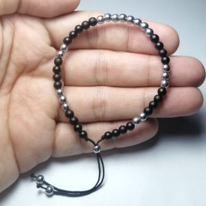 CW Manila - M0RPHEUS Slider Bracelet - 4mm Matte Onyx Micro Stones with Silver Hematite - Semi-precious Adjustable Bracelets