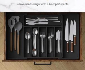 ❣️SPACEIDEAS❣️ PP Adjustable Cutlery Organizer Tray Utensil Organizer Tray Cutlery Storage Tray Utensil Storage Tray Cutlery Divider Tray Utensil Divider Tray Cutlery Sorting Tray Utensils Sorting Trays Cutlery Tray Utensils Trays Cutlery Box Utensil Box