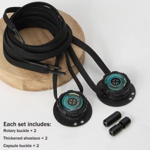 LTK376111 1 Pair Wide Flat Design No-Tie Shoelaces No-Tie Rotating Buttons Rotating Button Laces High Quality Quick-Adjust Flat Laces Men Women