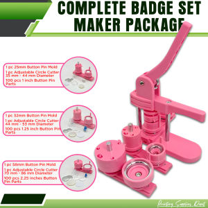 PSD - 3in1 Set DIY Button Maker Machine 25mm 32mm 58mm Handmade Metal Pinback Supplies Round Badge Punch