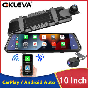 EKLEVA 4K Wireless Carplay Car DVR Dashcam Android Auto WiFi Dash Cam Navigation Rear View Camera Mirror Video Recorder HD 1080P