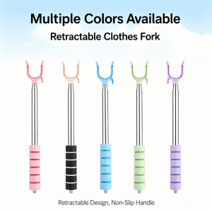 CHUN053634 Stainless Steel Clothes Pole Portable Multi-Color Laundry Reach Stick Adjustable with Anti-Slip Handle Clothes Hanging Rod Balcony