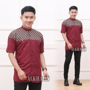 Baju koko Lengan pendek Motif Skak Alkhalis