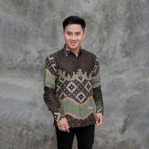 Batik Couple Keluarga Pasangan Ayah Ibu Anak Laki Perempuan Lengan Pendek Panjang Modern Kawung Sage