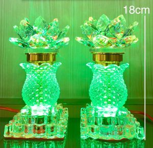ĐÈN THỜ HOA SEN PHA LÊ ĐÈN ĐỔI MÀU - 1 CẶP