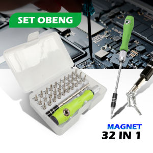 Obeng Set Reparasi 32 In 1 Magnetic Screwdrivers Repair Tool For Smartphone - Reparasi Tool Set 32 In 1 Obeng Set Reparasi - Obeng Elektronik / Obeng Set Reparasi Kotak Transparan Multi Screwdriver Gagang Hijau