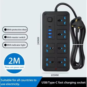【SG】Power Multi Tap Universal Plug EU US UK Outlet Power Strip AC Type C USB Port Charge Electrical Socket with 2M 电源插座