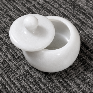 Marble Kumkum Box with Lid | White Stone Sindoor Container for Pooja Room Home Temple Haldi Kumkum & Festive Rituals (Pack of 1 | Size-1.5 x 3 Inch)