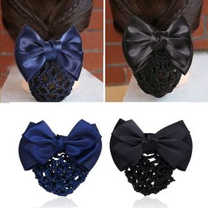 hairnet for women for work REEBO Solid Color Lady Women Hair Clip Cover Satin Bowknot Hair Accessories Net Bun Snood Hairpins