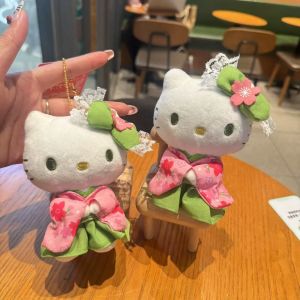 CICI Fluffy Sakura Kimono Kitty Keychain Bow Soft Kitty Cat Stuffed Doll Pendant Kawaii Girl Heart Plush KT Cat Keyring Backpack Decor