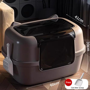 Cat Litter Box Large With Scooper Fully Enclosed Cat Toilet Anti Spill Cat Poop Box