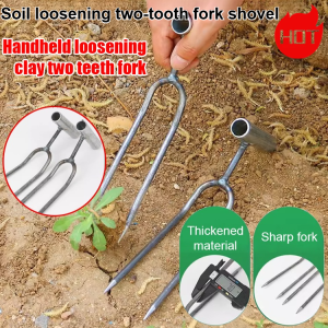 Adjustable gardening handheld two-tooth fork gardening shovel stainless steel efficient adult multi-functional vegetable planting and flower fertilization weeding tool shovel gardening loose fork saves effort and time