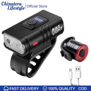 LED Outdoor Bike Headlight Aluminum Alloy with Tail Light Powerful Bike Front Light USB Charging IP44 Waterproof Riding Safety Accessories