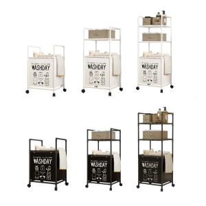 Multiple Shelf Laundry Storage Basket Sturdy Plastic Rolling Hamper with Metal Frame Construction Daily Casual Use