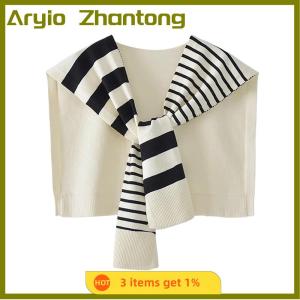 Aryio New Match Black And White Knitted Striped All-Matching Fashion Decoration Website Red Plus-Sized Neck Protection Shoulder Shawl